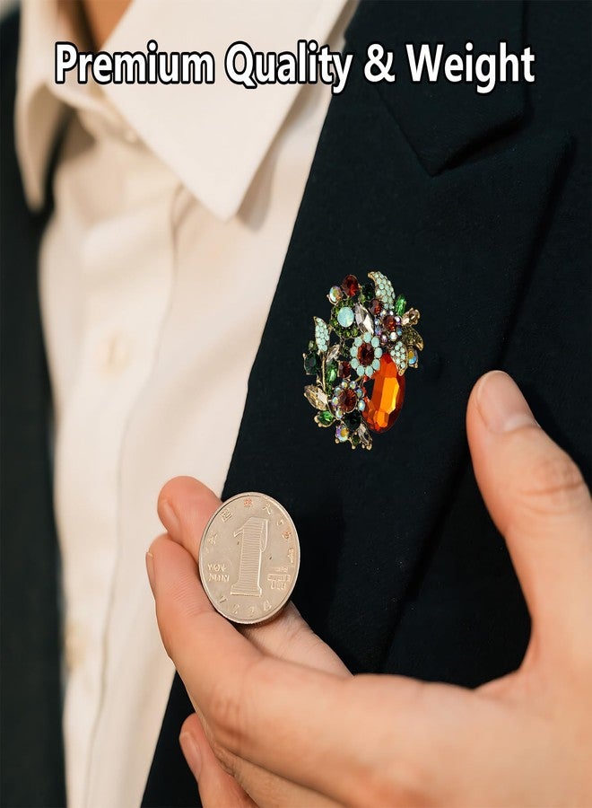 ZGGAZCA Gold Brooches for Women Vintage Floral Champagne Rhinestone Brooch and Pins Jewelry Link Pin Womens Accessory for Scarf Dress Hat Elegant for Women's Outfits - Image 4